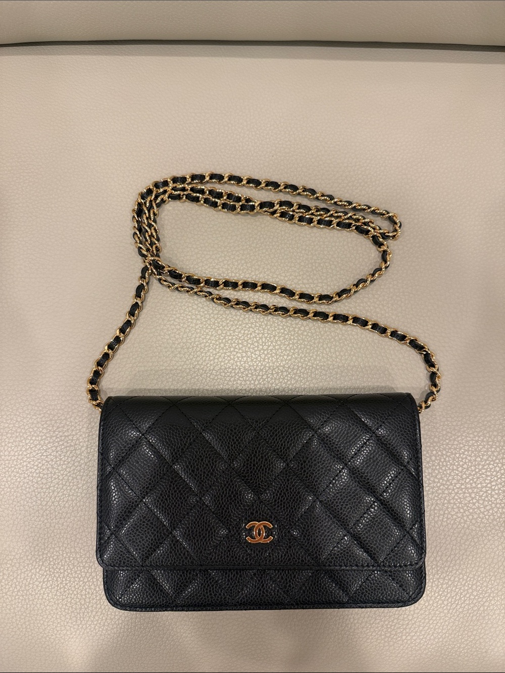 CHANEL Black Quilted Caviar WOC Wallet on Chain Gold Hardware - Picture 1 of 4